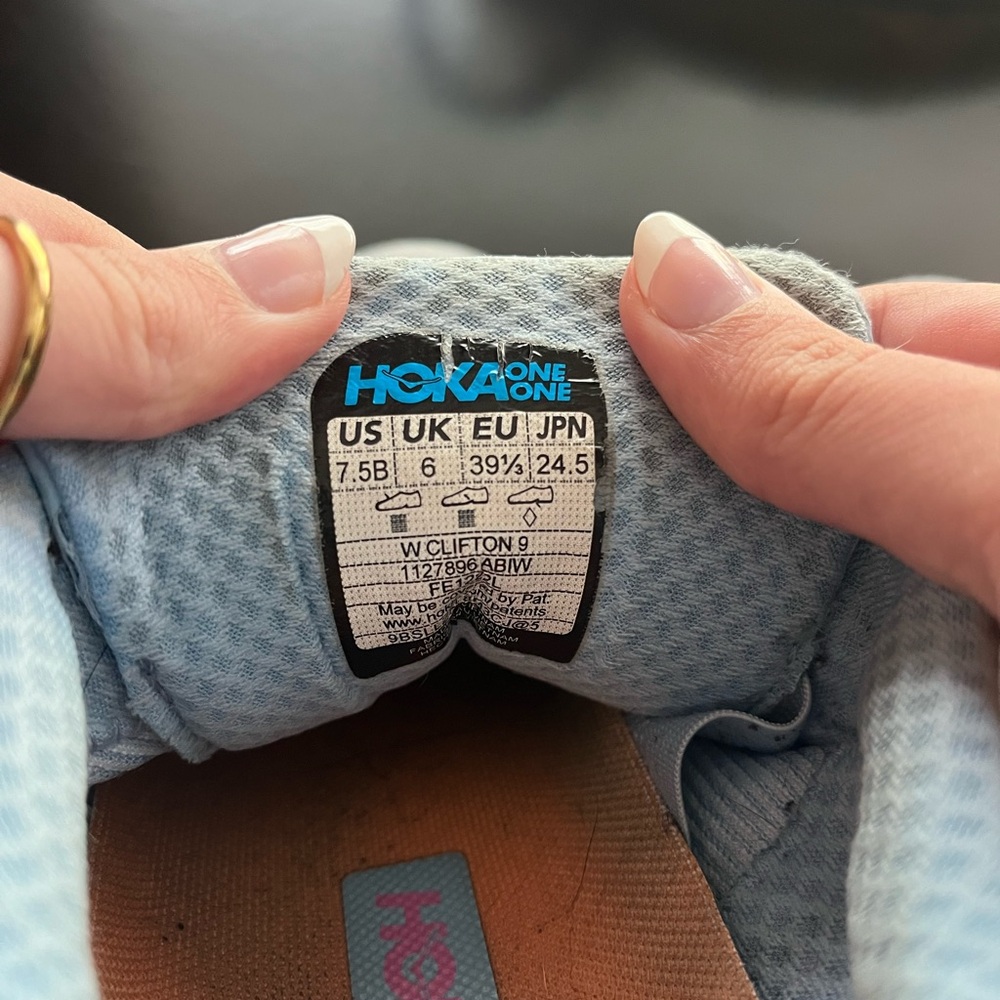 Hoka Women’s Clifton 9 Running Shoes - Light Blue, Orange & Pink Accents - Picture 9 of 12